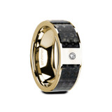 Gaufrid Flat 14k Yellow Gold Men's Wedding Band with Blue Dinosaur Bone Inlay & Diamond