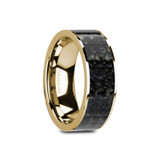 Geronimo Flat 14k Yellow Gold Men's Wedding Band with Blue Dinosaur Bone Inlay