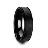 Joiner Hammered Black Tungsten Wedding Band with Offset Grooves