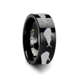 Mahi Fish Jumping Sea Print Pattern Flat Black Tungsten Wedding Band