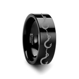 Multiple Fishing Hook Pattern Flat Black Tungsten Wedding Band