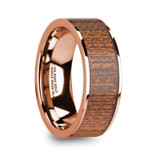 Niketas 14k Rose Gold Men's Wedding Band with Sapele Wood Inlay