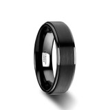 Orion Flat Brushed Black Tungsten Wedding Band with Raised Center
