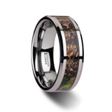 Overgrowth Realistic Tree Camouflage Tungsten Wedding Band with Green Leaves