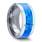 Quasar Tungsten Wedding Band with Blue/Green Opal Inlay