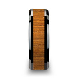 Sagon Wood Black Ceramic Wedding Band with Teak Wood Inlay