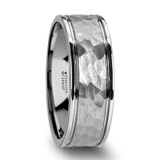 Thornton Hammered White Tungsten Wedding Band with Offset Grooves