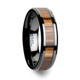 Zebrano Black Ceramic Wedding Band with Zebra Wood Inlay