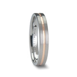 Zeus Flat Brushed Tungsten Wedding Band with Rose Gold Plated Groove