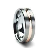 Zeus Flat Brushed Tungsten Wedding Band with Rose Gold Plated Groove