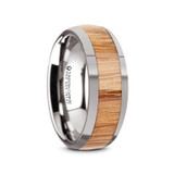Kydenor Domed Tungsten Carbide Men’s Wedding Band with Red Oak Wood Inlay