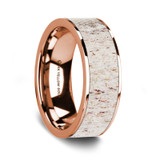 Men's 14k Rose Gold Wedding Band with Deer Antler Inlay