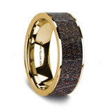 Men's 14k Yellow Gold Wedding Band with Deer Antler Inlay