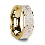 Men's 14k Yellow Gold Wedding Band with Deer Antler Inlay