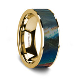 Men's 14k Yellow Gold Wedding Band with Spectrolite Inlay