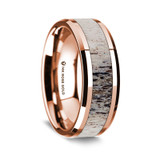 Men's Rose Gold Wedding Band with Deer Antler Inlay