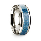 Men's 14k White Gold Wedding Band with Carbon Fiber Inlay