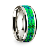 Men's 14k White Gold Wedding Band with Opal Inlay