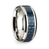 Men's 14k White Gold Wedding Band with Carbon Fiber Inlay