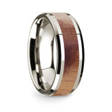 Men's 14k White Gold Wedding Band with Olive Wood Inlay