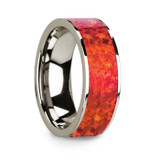 Men's 14k White Gold Wedding Band with Red Opal Inlay