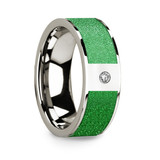 Men's 14k White Gold Diamond Wedding Band with Textured Green Inlay