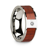 Men's 14k White Gold Diamond Wedding Band with Padauk Wood Inlay