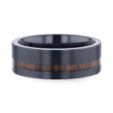 Daring Black Titanium Men's Wedding Band with Offset Koa Wood Inlay from Little King Jewelry