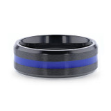 Jacksen Black Titanium Men's Wedding Band with Blue Inlay from Little King Jewelry