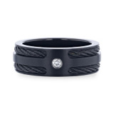 Noir Black Titanium Men's Wedding Band with Black Rope Inlay & Diamond from Little King Jewelry