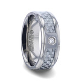 Maybach Titanium Men's Wedding Band with Gray Carbon Fiber Inlay & Diamond from Little King Jewelry