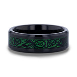 Allure Black Tungsten Men's Wedding Band with Green Celtic Dragon Inlay