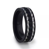 Gear Black Titanium Men's Wedding Band with Wave Inlay