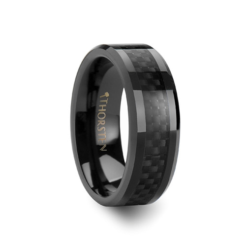 Onyx Black Ceramic Wedding Band with Black Carbon Fiber Inlay