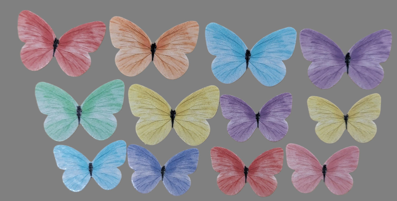 Edible Pre-Cut Wafer Butterflies – Pastel Rainbow Watercolour Design – Multicoloured, All Occasions