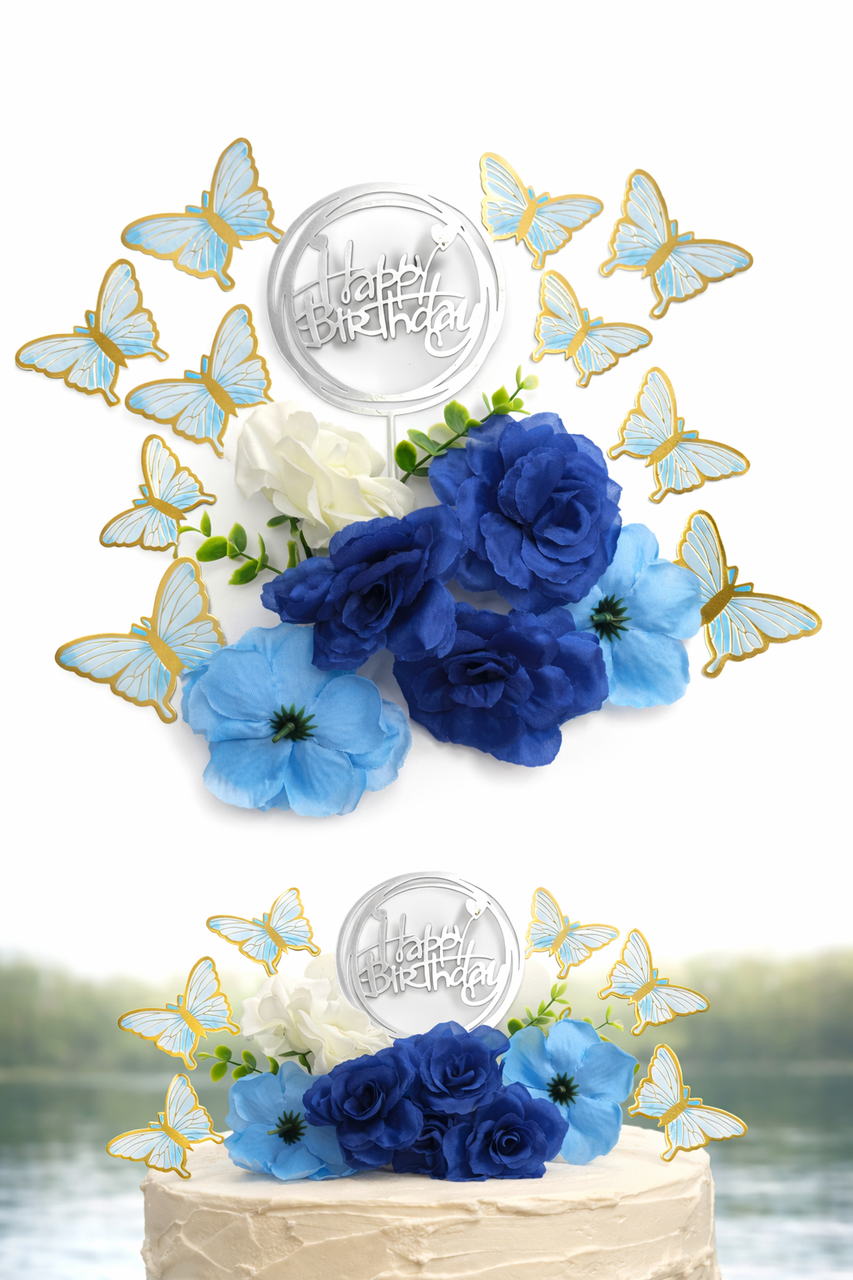 Blue Floral Cake Topper Set NZ | The Cake Mixer NZ