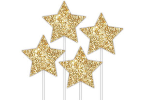 Gold Glitter Star Card Cake Toppers - 4 Pack Gold Glitter Star Card Cake Toppers - 4 Pack