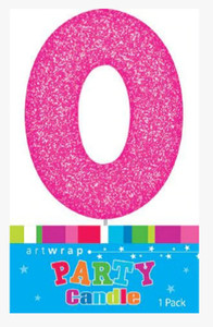Number 0 Pink Candle With Shimmery Glitter Number 0 Pink Candle With Shimmery Glitter