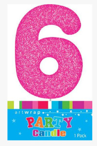 Number 6 Pink Candle With Shimmery Glitter. Number 6 Pink Candle With Shimmery Glitter.