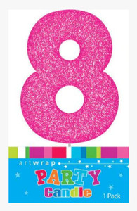 Number 8 Pink Candle With Shimmery Glitter. Number 8 Pink Candle With Shimmery Glitter.