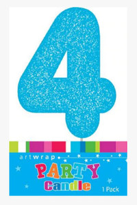 Number 4 Blue Candle With Shimmery Glitter Number 4 Blue Candle With Shimmery Glitter