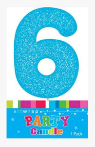 Number 6 Blue Candle With Shimmery Glitter Number 6 Blue Candle With Shimmery Glitter