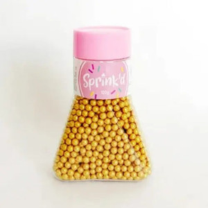 Gold Sugar Pearls (cachous) 4mm. 120gm Container Gold Sugar Pearls (cachous) 4mm. 120gm Container