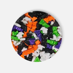 Bat Crazy Sprinkle Medley 30g with colourful Halloween bats and bones in orange, purple, green, black and white