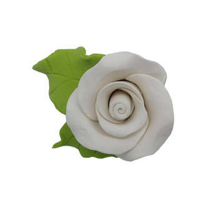 30mm Handmade Gumpaste Rose White With Leaf x5 30mm Handmade Gumpaste Rose White With Leaf x5