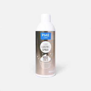 PME Rose Gold Edible Lustre Spray 400ml aerosol can for creating shimmering metallic rose gold finishes on cakes and edible decorations.