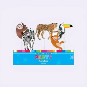 Jungle animal party candles zebra leopard sloth monkey toucan 5 pack