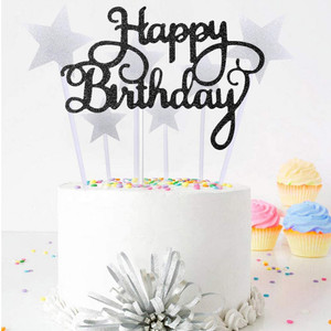 Black Card Happy Birthday Cake Topper Black Card Happy Birthday Cake Topper