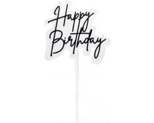 Acrylic Clear Happy Birthday Topper - Black Acrylic Clear Happy Birthday Topper - Black