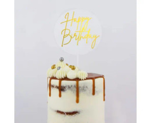 GoBake Round Acrylic Happy Birthday Cake Topper – Gold GoBake Round Acrylic Happy Birthday Cake Topper – Gold